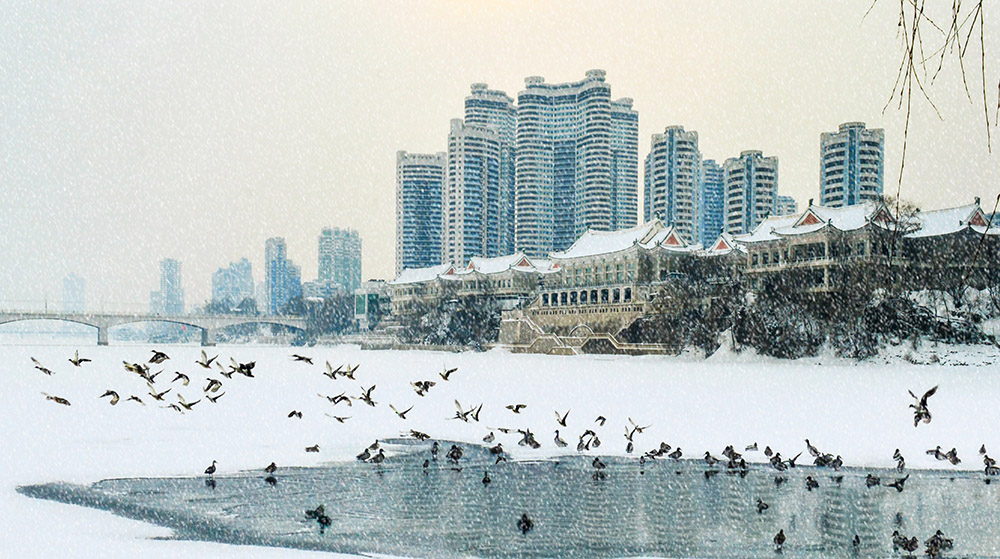 Vue de Pyongyang en hiver